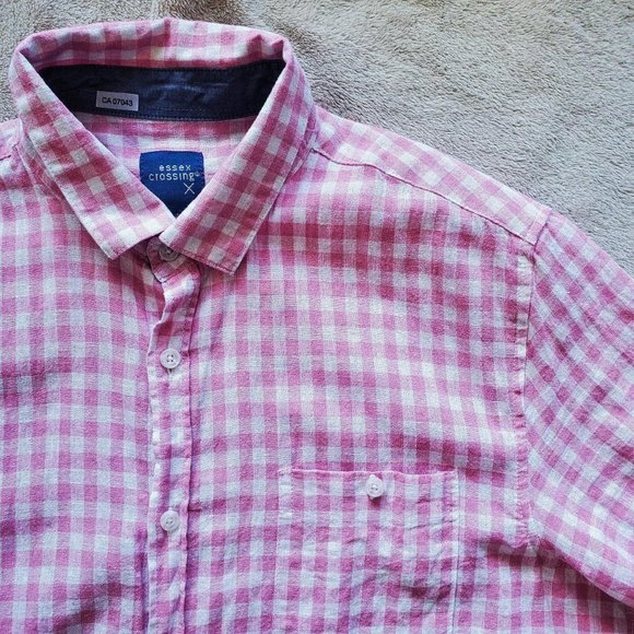 Essex Crossing gingham pastel pink flannel button-up tshirt - Picture 2 of 3